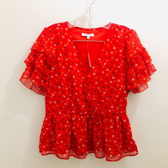 NWT Madewell Tiered Sleeve Peplum Metallic Prairie - Picture 3 of 8